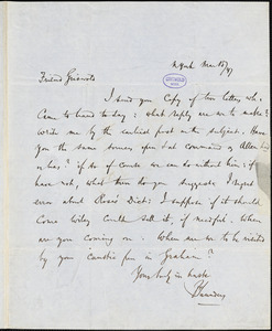 Frederick Saunders, New York, autograph letter signed to R. W. Griswold, 15 March 1847