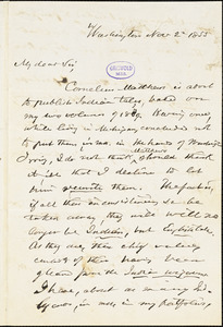 Henry Rowe Schoolcraft, Washington, DC., autograph letter signed to R. W. Griswold, 2 November 1855