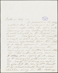 Catharine Maria Sedgwick, Boston, MA., autograph letter signed to R. W. Griswold, 29 January 1855
