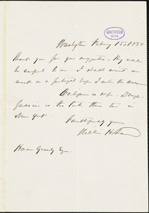 William Henry Seward, Washington, DC., autograph letter signed to Horace Greeley, 15 February 1850