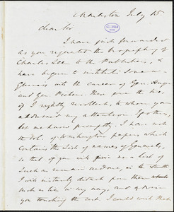 William Gilmore Simms, Charleston, (SC), autograph letter signed to R. W. Griswold, 15 July [1847?]