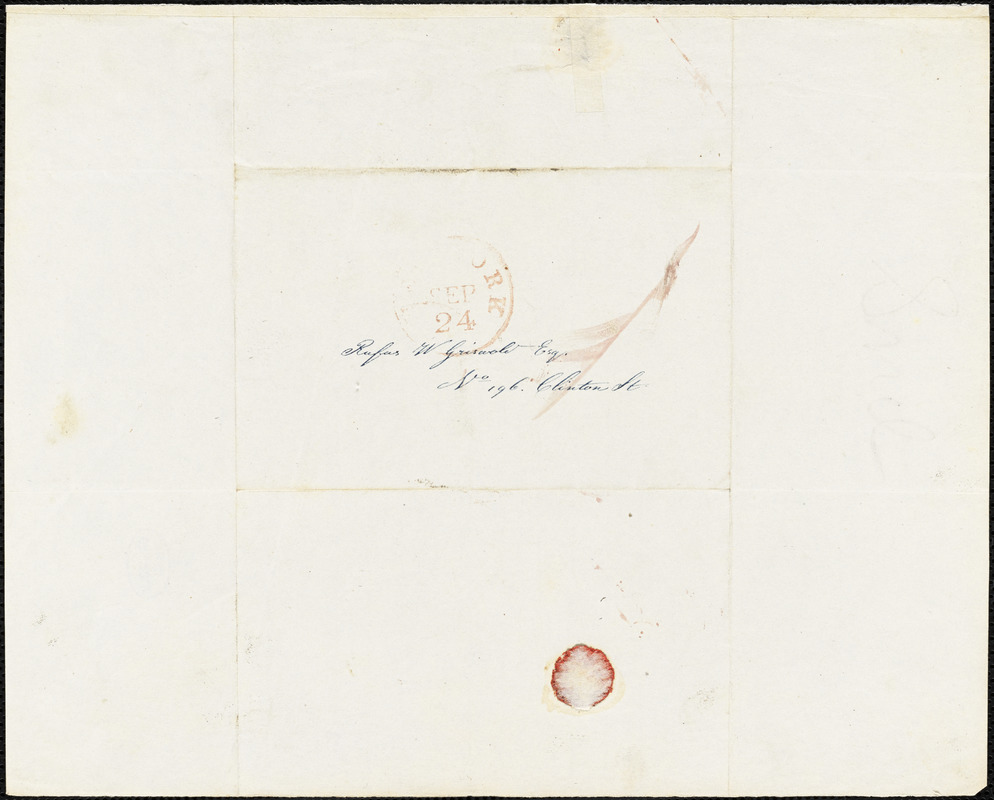 William Joseph Snelling, 60 W. Broadway, (NY), autograph letter signed to R. W. Griswold, 24 September 1841