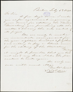 S. S. Soden, Boston, MA., autograph note signed to R. W. Griswold, 5 July 1842