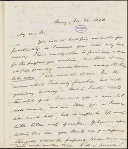 William Buell Sprague, Albany, (NY), autograph letter signed to R. W. Griswold, 24 November 1848