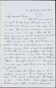 Mary Elizabeth (Moore) Hewitt Stebbins, New York, autograph letter signed to Mrs. Sarah Helen Whitman, 20 December 1846