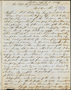 William Bingham Tappan, Boston, MA., autograph letter signed to R. W. Griswold, 6 April 1849