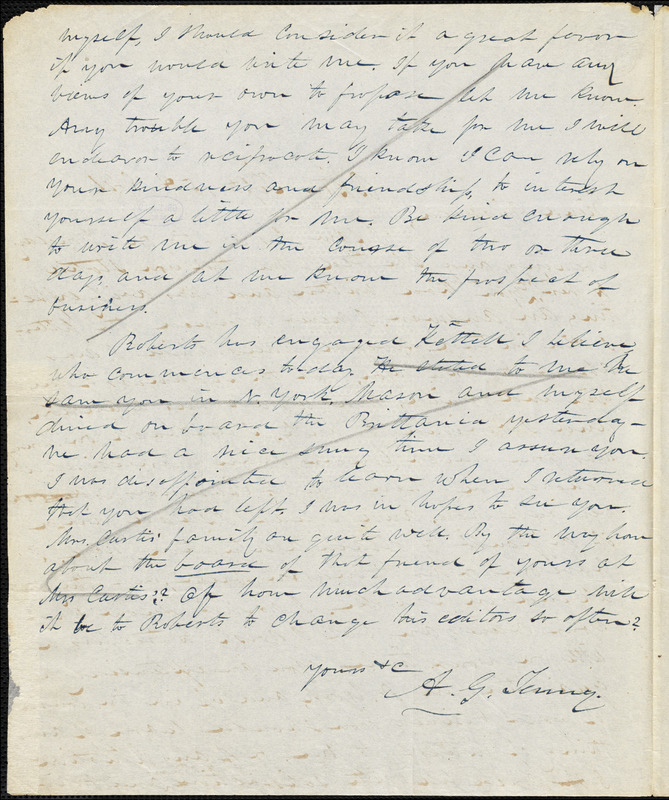A. G. Tenney, Boston, MA., autograph letter signed to R. W. Griswold, 15 September 1841