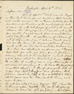 Frederick William Thomas, Washington City (D.C.), autograph letter signed to Edgar Allan Poe, 11 April 1841