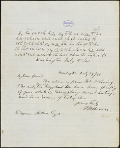 Frederick William Thomas, Washington, DC., autograph letter signed to Edgar Allan Poe, 19 July 1841