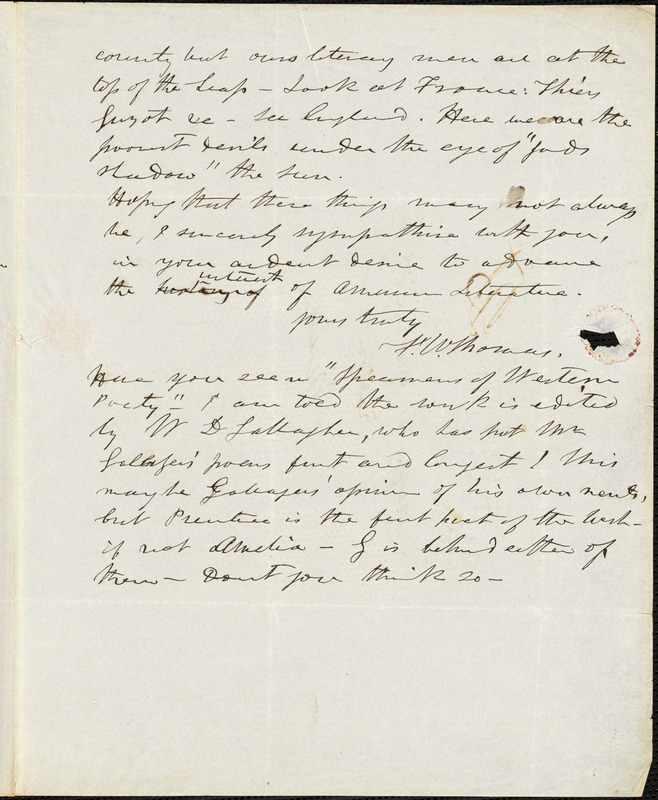 Frederick William Thomas, Washington, D.C., autograph letter signed to R. W. Griswold, 28 July 1841