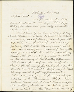Frederick William Thomas, Washington, DC., autograph letter signed to Edgar Allan Poe, 14 October 1841