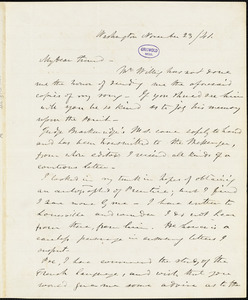 Frederick William Thomas, Washington, DC., autograph letter signed to Edgar Allan Poe, 23 November 1841