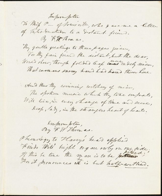 Frederick William Thomas, Washington, DC., autograph letter signed to R. W. Griswold, 17 January 1842