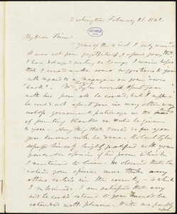 Frederick William Thomas, Washington, DC., autograph letter signed to Edgar Allan Poe, 26 February 1842