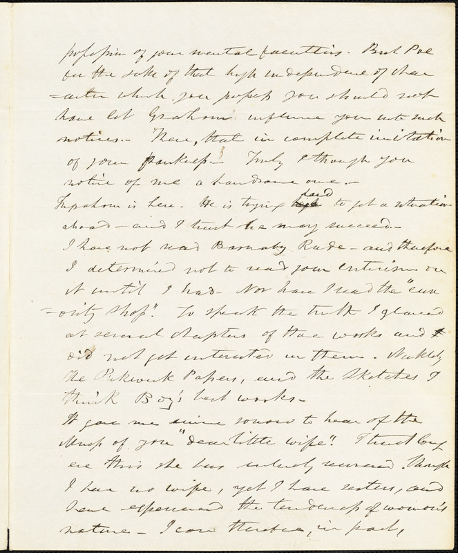 Frederick William Thomas, Washington, DC., autograph letter signed to Edgar Allan Poe, 26 February 1842