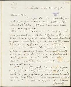 Frederick William Thomas, Washington, DC., autograph letter signed to Edgar Allan Poe, 21 May 1842