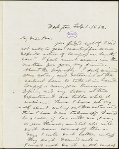 Frederick William Thomas, Washington, DC., autograph letter signed to Edgar Allan Poe, 21 May 1843