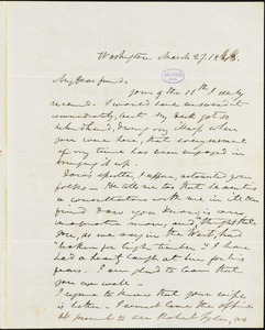 Frederick William Thomas, Washington, DC., autograph letter signed to Edgar Allan Poe, 27 March 1843
