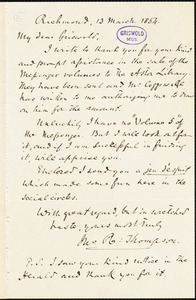Frederick William Thomas, Richmond, VA., to R. W. Griswold, 13 March 1854