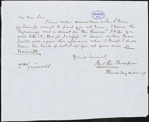 John Reuben Thompson autograph letter signed to R. W. Griswold