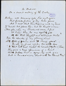 John Reuben Thompson manuscript poem, [after 1850]: "To Bulwer. On a Second Reading of 'The Caxtons.'"