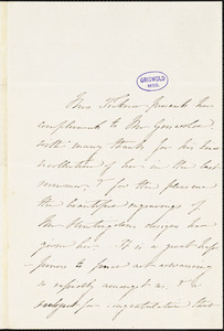 Mrs. Anna (Eliot) Ticknor, Park St., Boston, MA., autograph letter signed to R. W. Griswold, 13 December