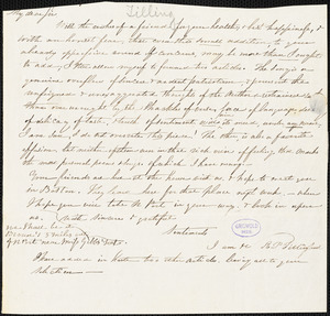 R. Tillinghast, postmarked New York, autograph letter signed to R. W. Griswold