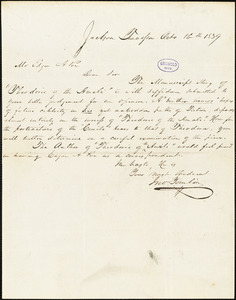 John Tomlin, Jackson, TN., letter,16 October 1839