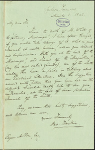 John Tomlin, Jackson, TN., autograph letter signed to Edgar Allan Poe, 1 March 1843
