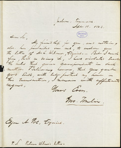 John Tomlin, Jackson, TN., autograph letter signed to Edgar Allan Poe, 10 September 1843