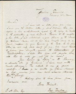 John Tomlin, Jackson, TN., autograph letter signed to Edgar Allan Poe, 23 February 1844