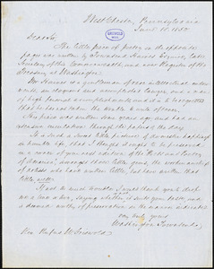 Washington Townsend, West Chester, PA., autograph letter signed to R. W. Griswold, 18 June 1850