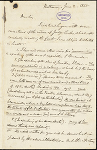 George Tucker, Philadelphia, PA., autograph letter signed to R. W. Griswold, 7 February 1856