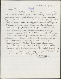 Nathaniel Beverley Tucker, New York, autograph letter signed to R. W. Griswold, 17 April 1844