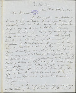 Nathaniel Beverley Tucker, New York, autograph letter signed to R. W. Griswold, 20 June 1845