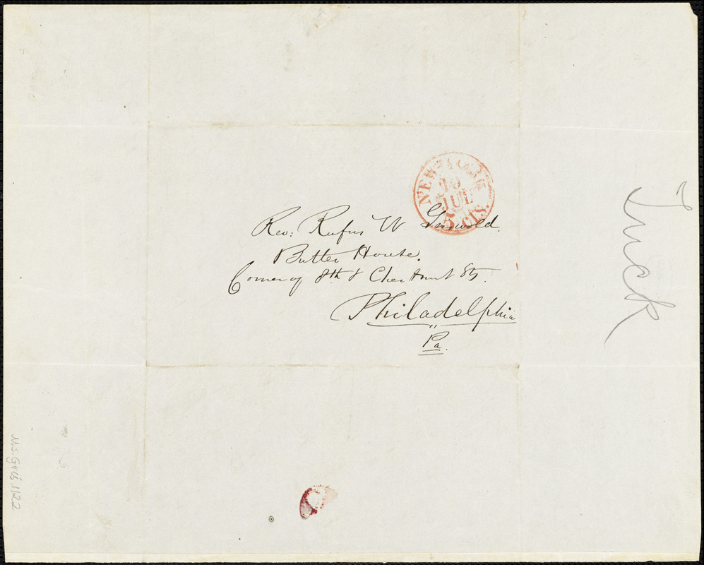 Nathaniel Beverley Tucker, New York, autograph letter signed to R. W. Griswold, 10 July 1845