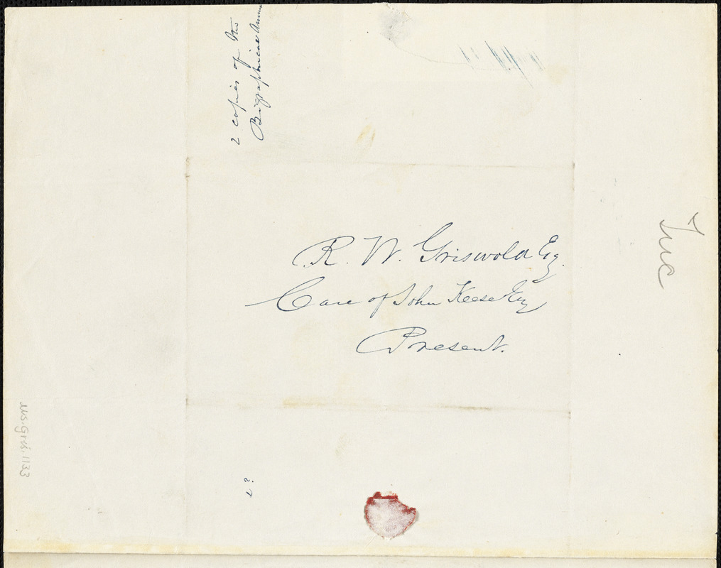 Nathaniel Beverley Tucker autograph letter signed to R. W. Griswold