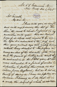 John E. Tuel, New York, autograph letter signed to R. W. Griswold, 1 December 1848