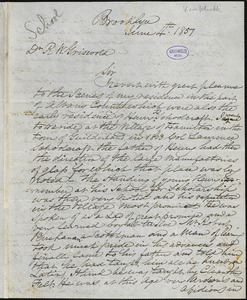 Lawrence L. Van Kleeck, Brookline, (NY), autograph letter signed to R. W. Griswold, 4 June 1851