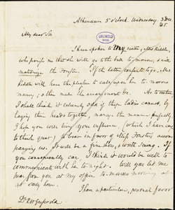 Horace Binney Wallace, Athenaeum, Philadelphia?., autograph letter signed to R. W. Griswold, 3 December 1845