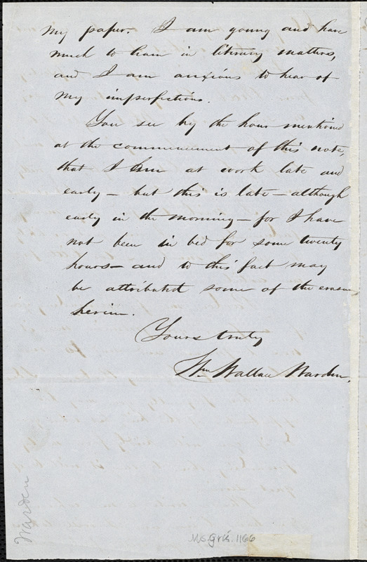 William Wallace Warden, Cincinnati, (OH), autograph letter signed to R. W. Griswold, 27 December 1852