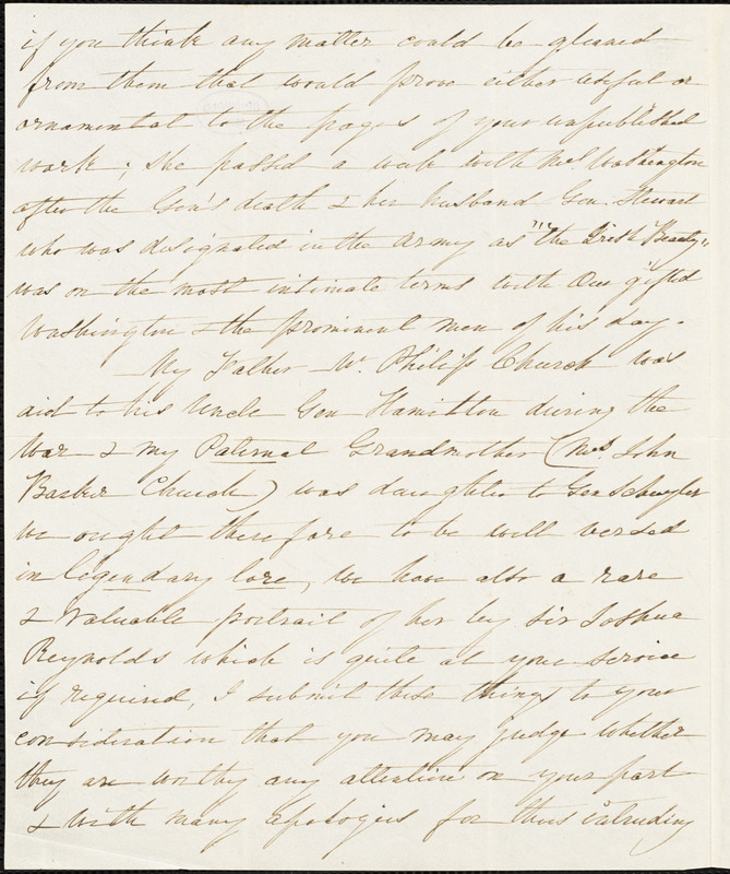 Angelica (Church) Warren, New York, autograph letter signed to R. W. Griswold, 15 May 1855