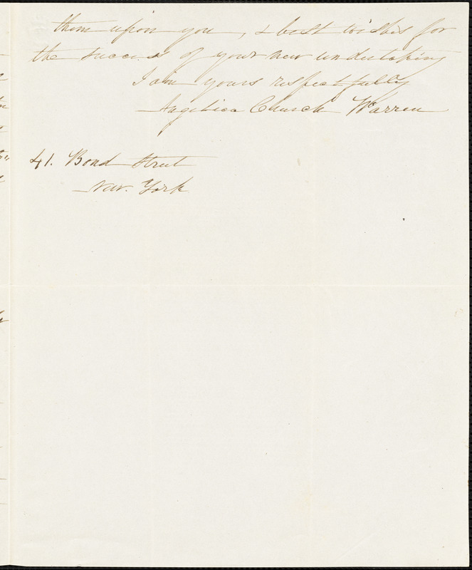 Angelica (Church) Warren, New York, autograph letter signed to R. W. Griswold, 15 May 1855