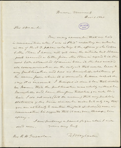 Francis Wayland, Brown University, (Providence, RI), autograph letter signed to R. W. Griswold, 1 October 1845