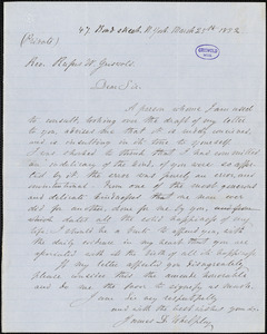 James Davenport Whelpley, New York, autograph letter signed to R. W. Griswold, 25 March 1852