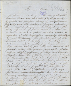 Edwin Percy Whipple, autograph document, 1847