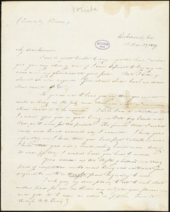Thomas Willis White, Richmond, VA., autograph letter signed to [R. W. Griswold?], 23 December 1839