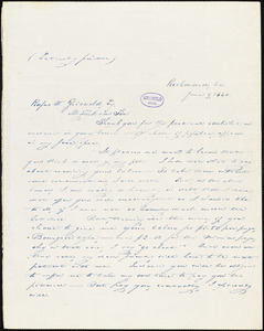 Thomas Willis White, Richmond, VA., autograph letter signed to R. W. Griswold, 9 June 1840