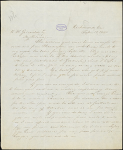 Thomas Willis White, Richmond, VA., autograph letter signed to R. W. Griswold, 12 September 1841