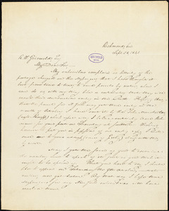 Thomas Willis White, Richmond, VA., autograph letter signed to R. W. Griswold, 28 September 1841